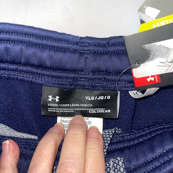 Under Armour Boys NEW YLG Navy Blue Loose Storm Logo Athletic Pants NWTS - Picture 4 of 6